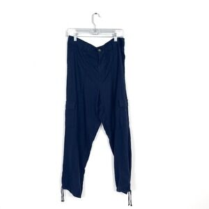 C&C California 100% Linen Navy Cargo Pants Drawstring Hem - Large‎